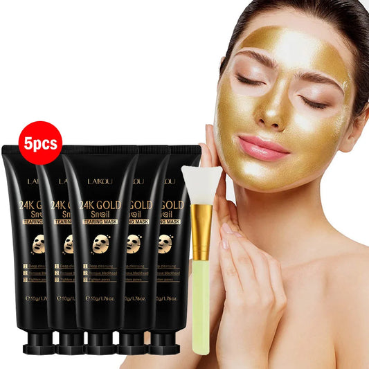 5pcs LAIKOU 24K Gold Snail Collagen Facial Peeling Mask Face skincare Remove Blackhead Anti-aging Facial Peel Off Mask Skin Care
